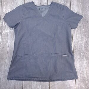 FIGS Womens Medium Casma Three Pocket Scrub Top Gray Short Sleeve Shirt